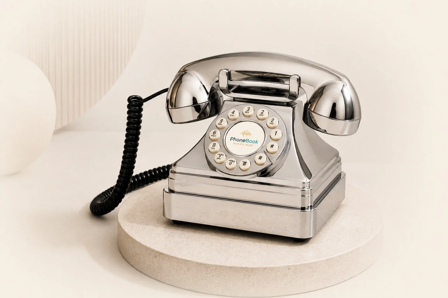 Téléphone vintage chrome PhoneBook, livre d'or audio pour mariage